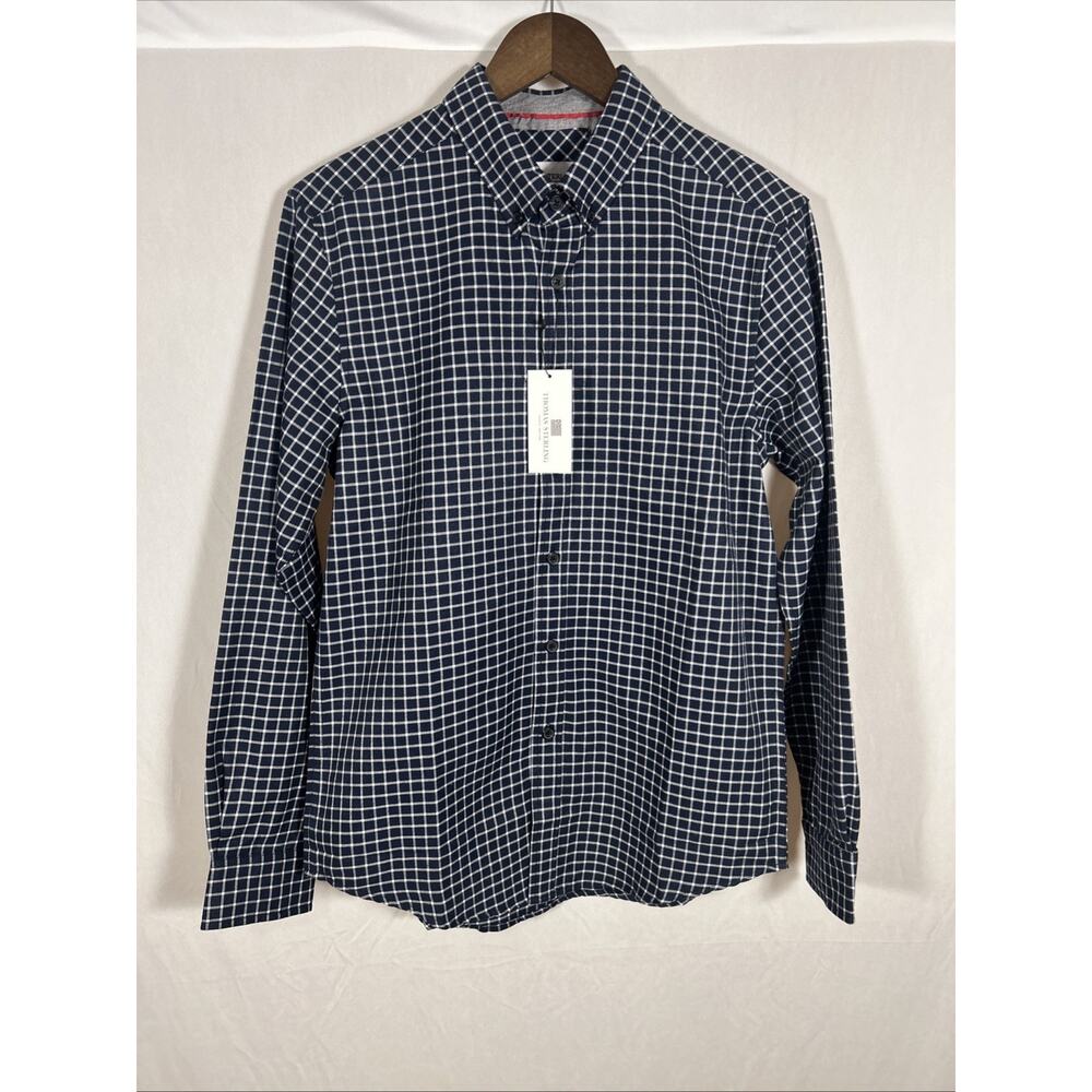 Thomas Sterling Men's Small Navy White Check Button Down Dress Shirt NWT